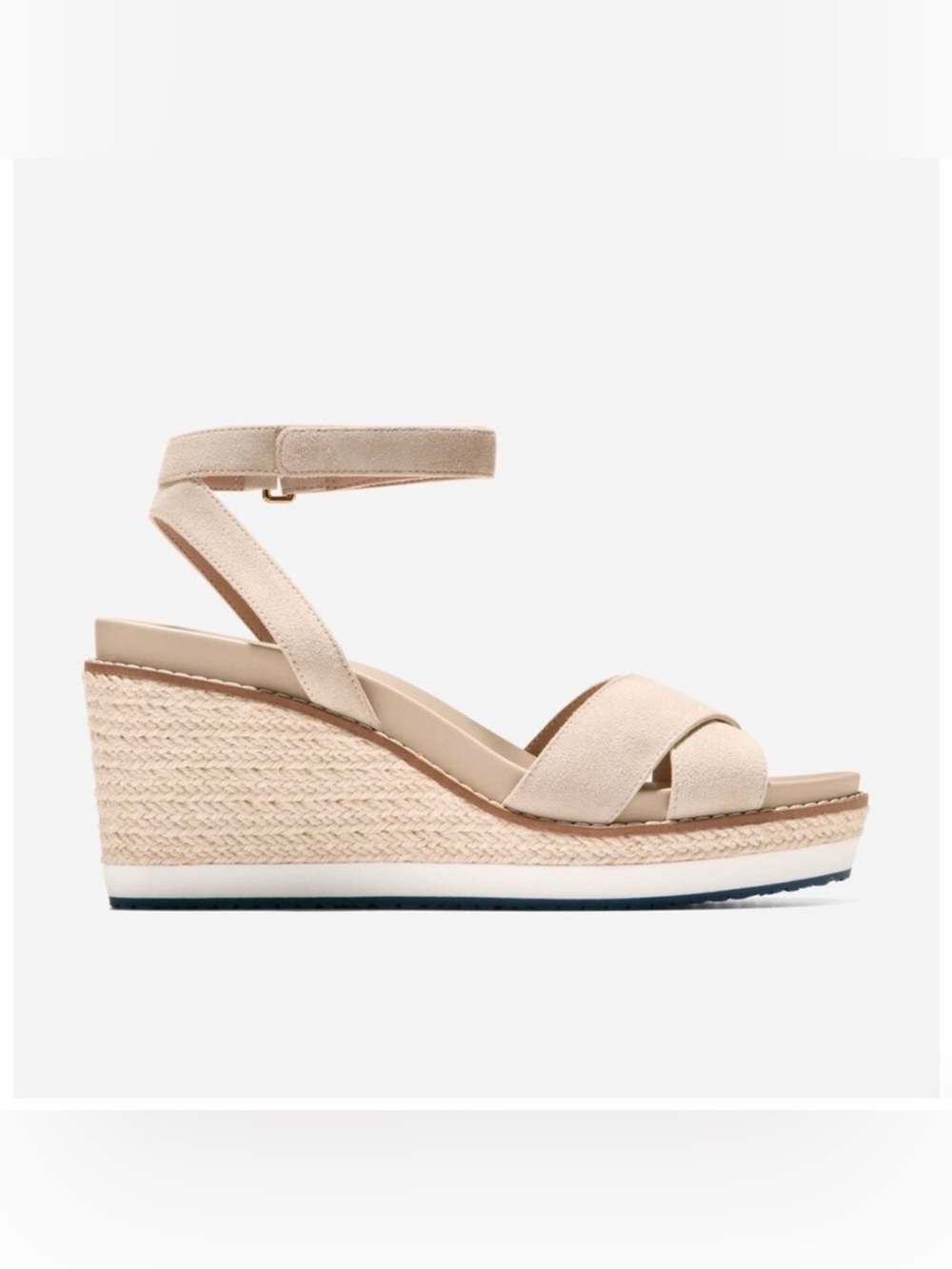 Cole Haan Neutral Beige Espadrille Wedge Sandals with Ankle Strap